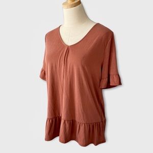 GREEN ENVELOPE Women’s Ruffle Rust/Sienna Shirt Top Size L NWOT